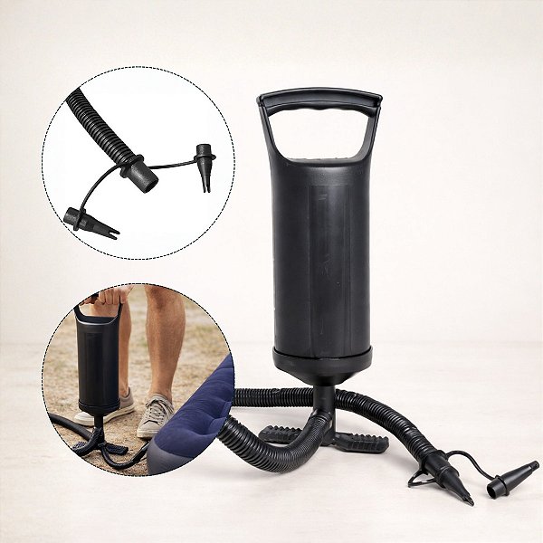 Bomba De Ar Manual Inflável Preta 30cm Compacta Portátil Colchão Piscina Boia Viagem