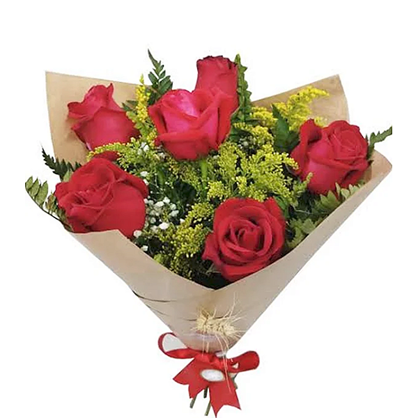 103 - Buquê Essencial 6 rosas vermelhas naturais