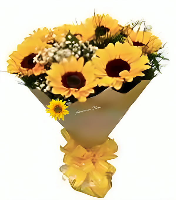 Buquê com 6 griassóis na embalagem Kraft