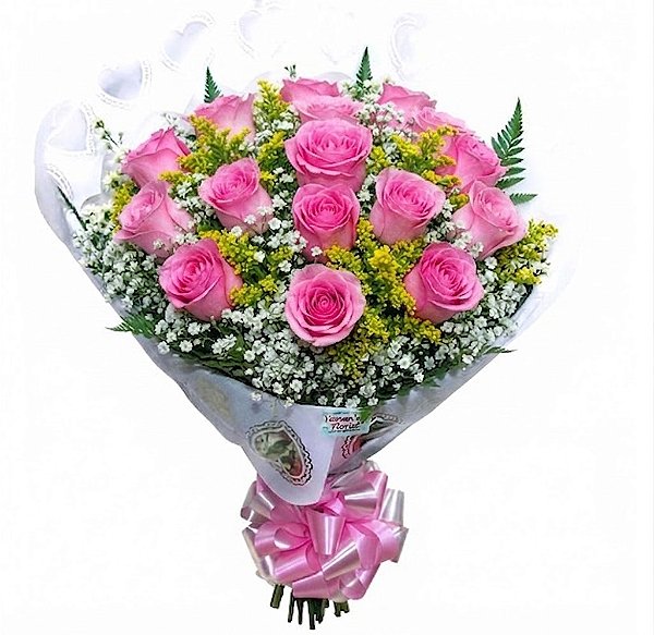 JF049 - Buquê com 12 rosas rose