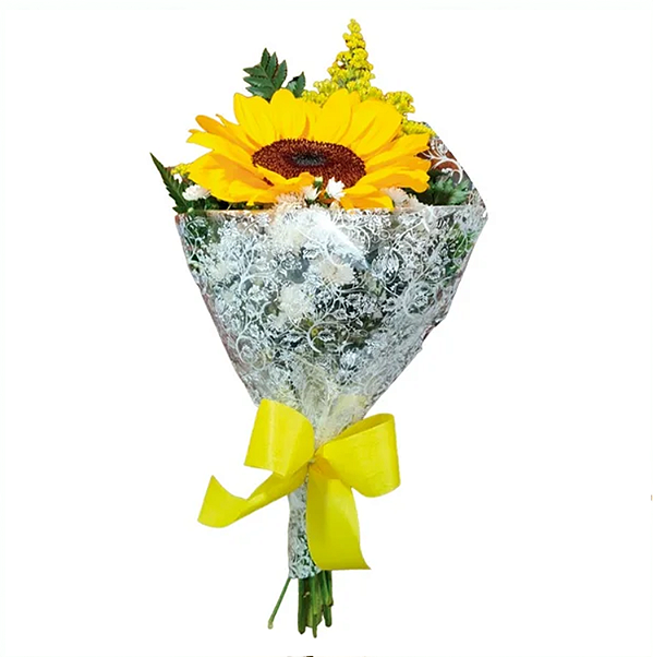 Girassol embalado na embalagem celofane e laço