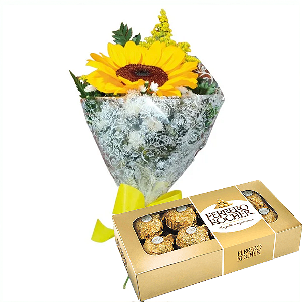 Girassol embalado e ferrero rocher com 8 unidades