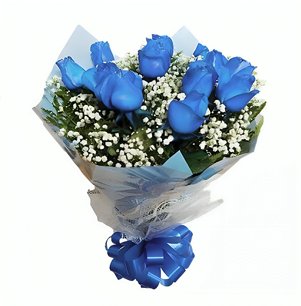 039 - Buquê com 12 rosas azuis