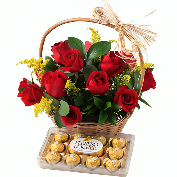053 - Cesta com rosas e chocolate