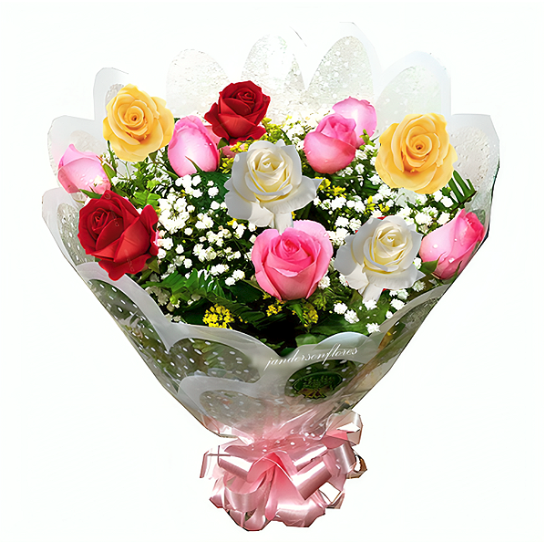 057 - Buquê 12 rosas coloridas