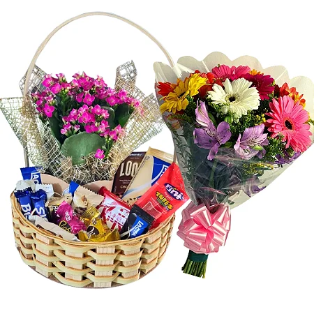 Mini cesta choclate + Buquê gérberas