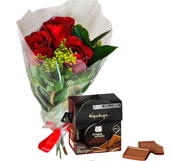 079 - Arranjo 3 rosas + Chocolate