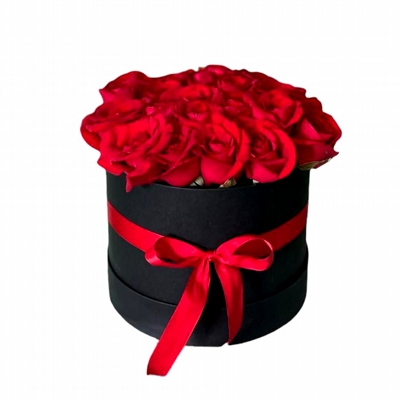Caixa Box de Luxo com 32 Rosas Vermelhas Redonda