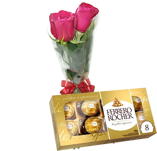 Arranjo com 2 rosas + Ferrero