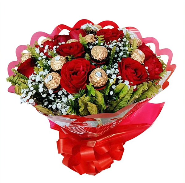 Buquê 12 rosas e Bombons