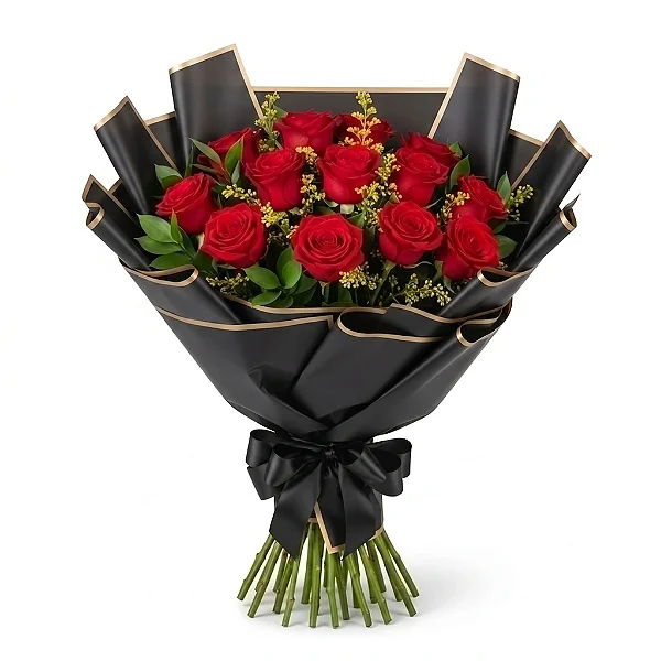 A50 - Buquê Black com 12 rosas vermelhas