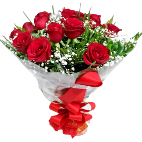 Buquê com 12 rosas vermelhas nacionais