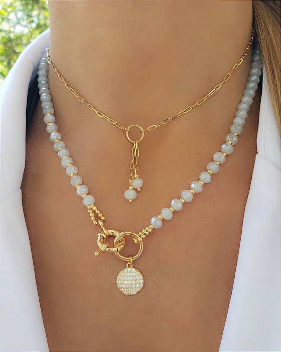 Choker Cartier com Mandala e Franja de Cristal Cinza