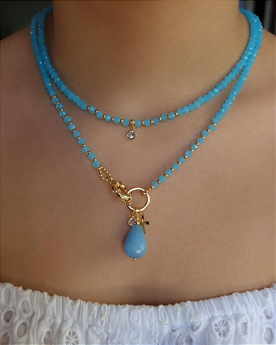 Choker Cristal Azul e Ponto de Luz