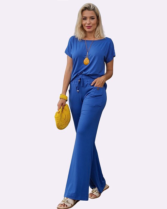 Conjunto Gola Canoa Azul Royal