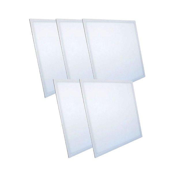 KIT 5 Luminária Plafon LED 48W 60x60 Quadrado De Embutir Branco Frio 6000k