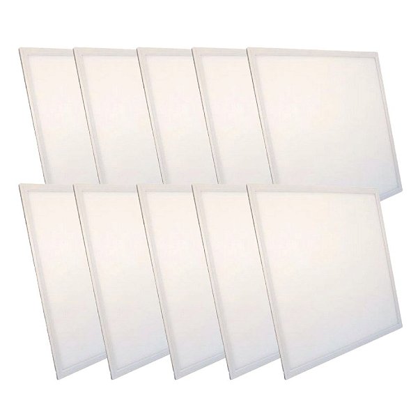 KIT 10 Luminária Plafon LED 36W 40x40 Quadrado Embutir Branco Quente 3000k