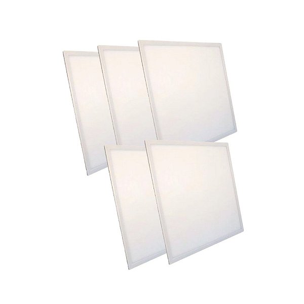 KIT 5 Luminária Plafon LED 36W 40x40 Quadrado Embutir Branco Quente 3000k