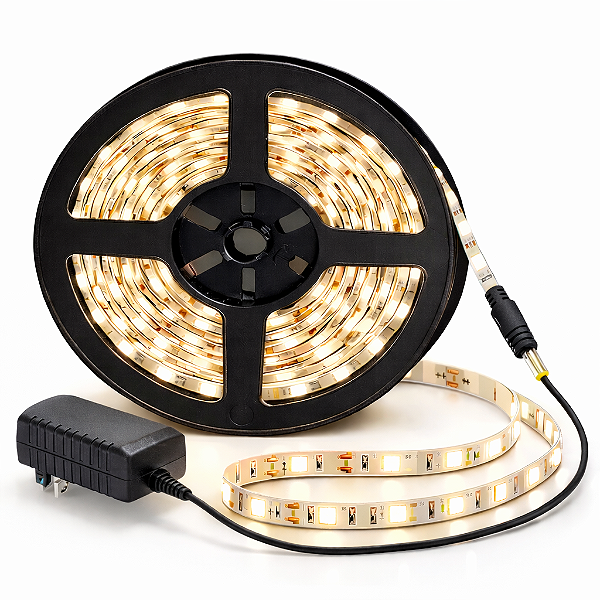 Fita LED 5 Metros 12v 3528 60 LEDs Branco Quente IP20 + Fonte