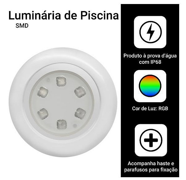 Luminária Led Piscina Luz Rgb 6 Leds 12v Ip68