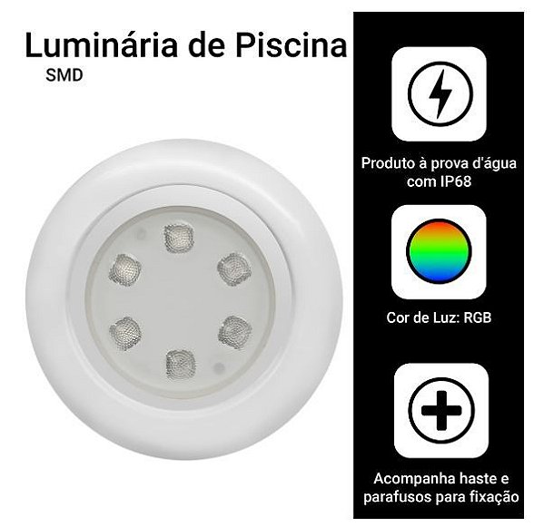 Luminária Led Piscina Luz Rgb 12 Leds 12v Ip68