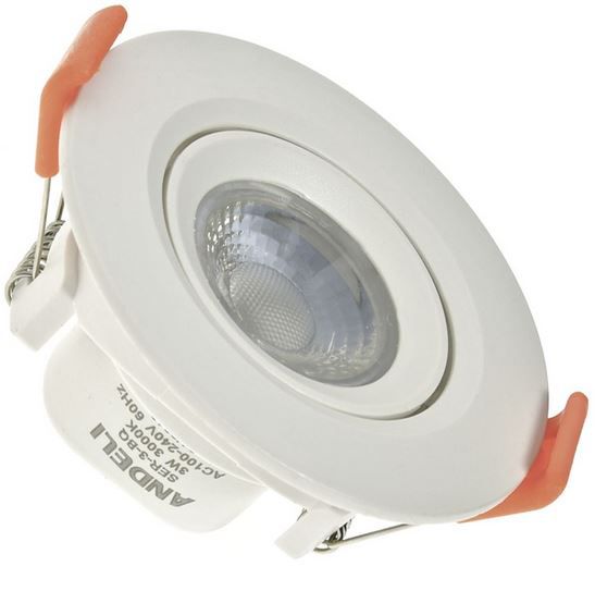 Spot 3W LED Dicróica COB Direcionavel Redondo Gesso Sanca De Embutir Branco Quente 3000k