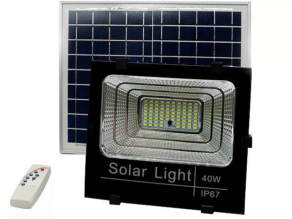 Refletor Painel Solar 40W LED Bateria Recarregavel Litio Com Controle Branco Frio IP67