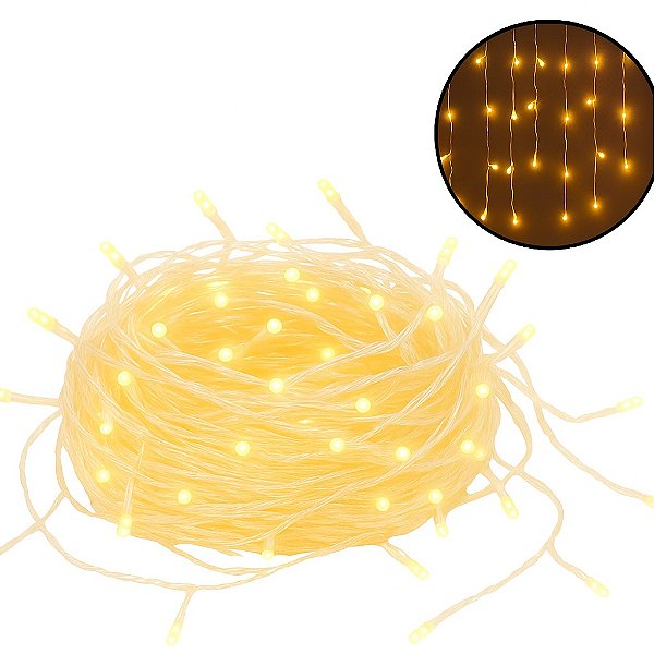 Pisca Pisca Cascata LED Natal 8 Funções 220V 10m Fio Branco 400LEDs Branco Quente 3000k