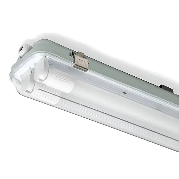 Luminária Hermética Tubular LED Sobrepor Cinza IP66 Para 1 ou 2 Tubular 120cm
