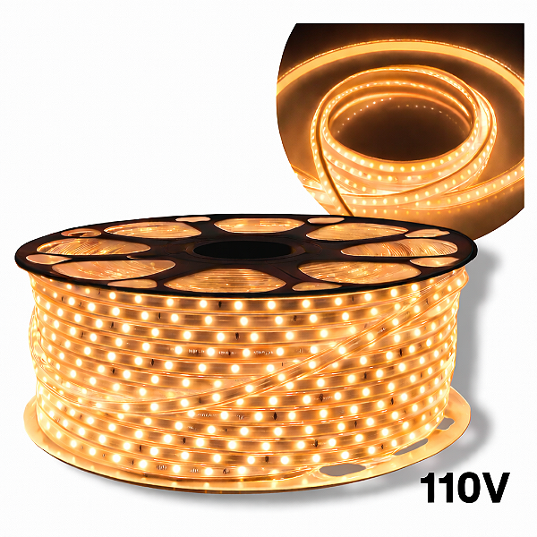 Fita Mangueira LED 100 Metros 3528 120 LEDs 110v Branco Quente 3000k