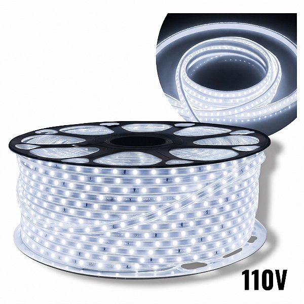 Fita Mangueira LED 100 Metros 3528 120 LEDs 110v Branco Frio