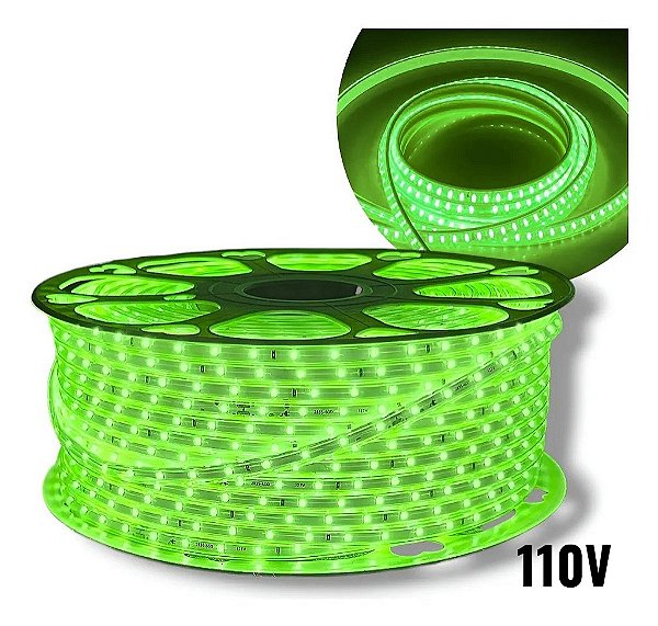 Fita Mangueira LED 100 Metros 3528 120 LEDs 110v Verde
