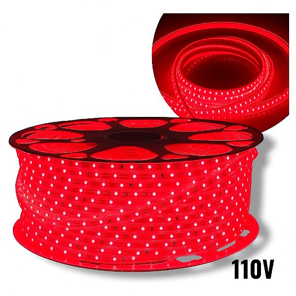Fita Mangueira LED 100 Metros 3528 120 LEDs 110v Vermelho