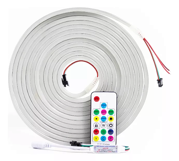 Fita LED 5 Metros 12v Neon Flexível RGB Digital Com Controle Sem Fonte