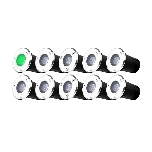 Kit 10 Spot Balizador LED 1W Embutir Para Chão Jardim e Piso Verde IP67 A Prova D'Agua