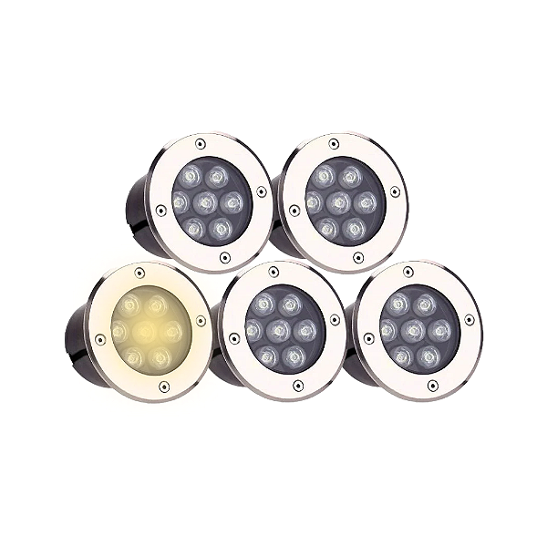 Kit 5 Spot Balizador LED 7W Embutir Para Chão Jardim e Piso Branco Quente IP67 A Prova D'Agua