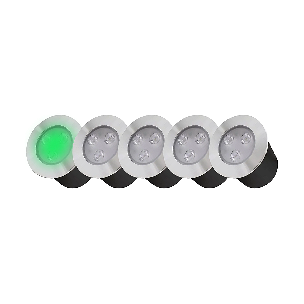Kit 5 Spot Balizador LED 3W Embutir Para Chão Jardim, Piso e Escada Verde IP67 A Prova D'Agua