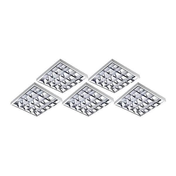 KIT 5 Luminária Sobrepor Aletada Para Tubular T8 60cm 4x9/10w