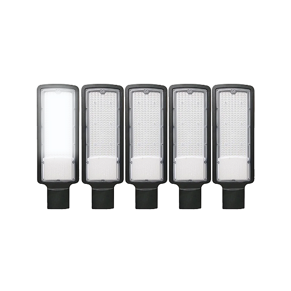 Kit 5 Luminária Publica LED 50W Para Poste SMD Slim Com Relê Fotocélula Embutido IP67 Branco Frio 6000k