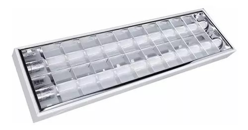 Luminária Calha Aletada Sobrepor Para Lâmpada Tubular 2x T8 60cm 9/10w