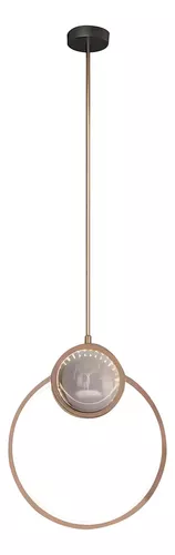Luminária LED Teto Pendente Circular Dourado Cristal Branco Quente 3000k