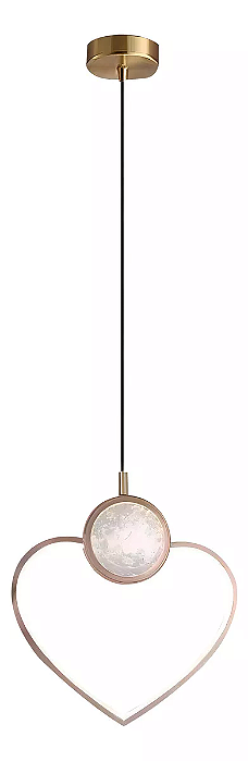 Luminária LED Teto Pendente Coração Dourado Cristal Branco Quente 3000k