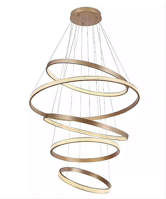 Lustre Pendente LED Dourado 6 Anéis Aros Branco Quente 3000K