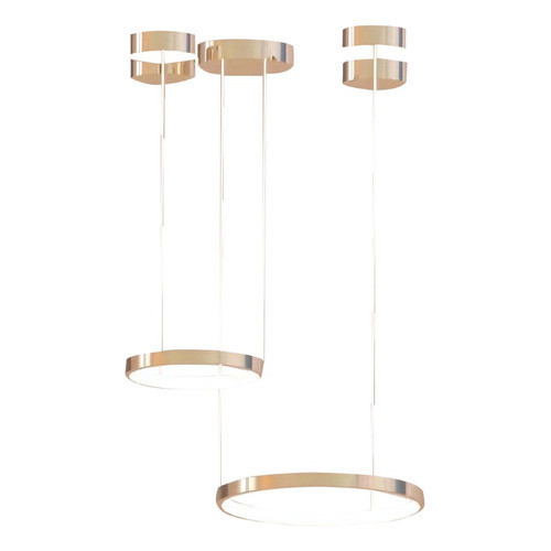 Lustre Pendente LED Dourado 2 Anéis Aros Branco Quente 3000K