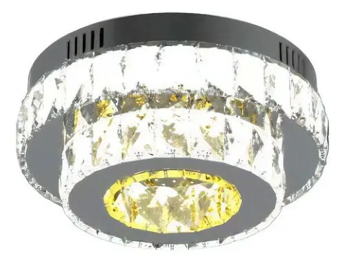 Luminária Plafon LED Lustre Cristal Redondo 3 Cores Com Controle