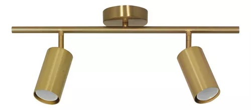Spot LED Sobrepor Trilho Teto Parede MR16 Dourado Para 2 GU10