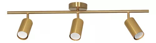 Spot LED Sobrepor Trilho Teto Parede MR16 Dourado Para 3 GU10