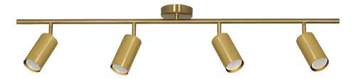 Spot LED Sobrepor Trilho Teto Parede MR16 Dourado Para 4 GU10
