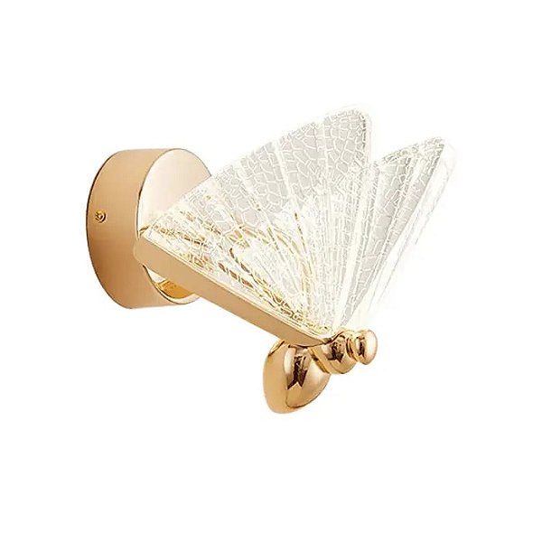 Luminária Arandela LED Borboleta Dourada Para Parede Branco Quente 3000k