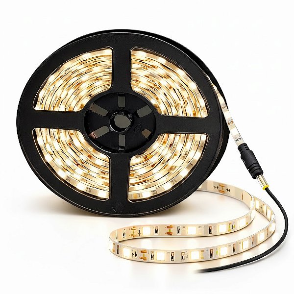 Fita LED 5 Metros 12v 3528 60 LEDs Branco Quente IP20 Sem Fonte